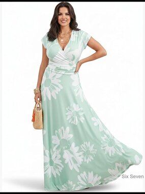 Long Modest Floor Length Flowing Summer Print Maxi Dress Gown